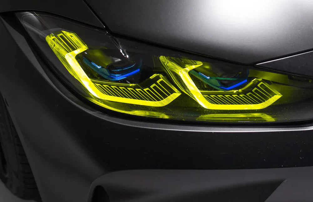 BMW G80 M3 with CSL yellow DRL modules fitted to Laser headlights