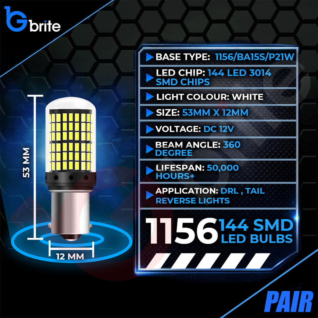 2x 1156 P21W 144 SMD LED WHITE REVERSE BULBS CANBUS ERROR FREE