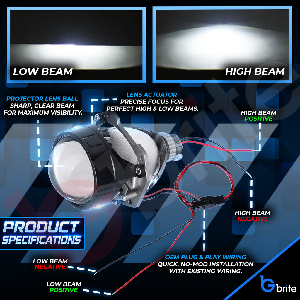 2x 2.5" Full Bi LED PROJECTOR LENS HI-LOW 70W HEADLIGHT BI-XENON REPLACEMENT WST