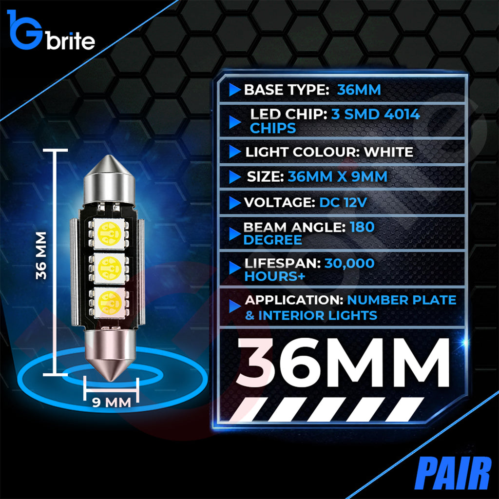 2x 36MM 3 SMD LED FESTOON DOME NUMBER PLATE LIGHT BULBS 239 CANBUS