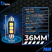 Load image into Gallery viewer, 2x 36MM 3 SMD LED FESTOON DOME NUMBER PLATE LIGHT BULBS 239 CANBUS