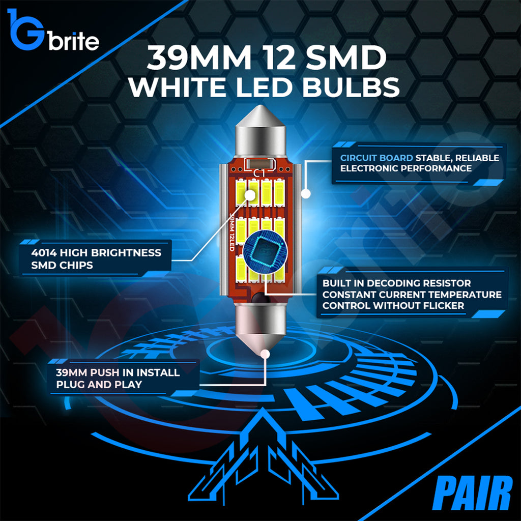 2x 39MM 12 SMD LED FESTOON DOME NUMBER PLATE LIGHT BULBS 272 CANBUS