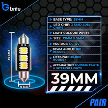 Load image into Gallery viewer, 2x 39MM 3 SMD LED FESTOON DOME NUMBER PLATE LIGHT BULBS 272 CANBUS