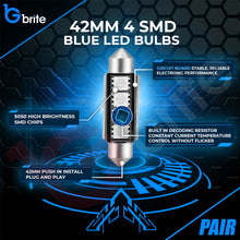 Load image into Gallery viewer, 2x 42MM 4 SMD LED BLUE FESTOON INTERIOR LIGHT BULBS C10W CANBUS