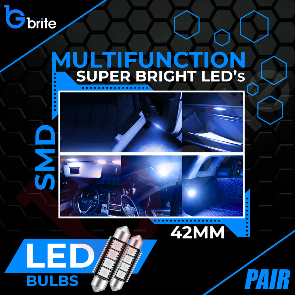 2x 42MM 4 SMD LED BLUE FESTOON INTERIOR LIGHT BULBS C10W CANBUS