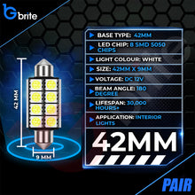 Load image into Gallery viewer, 2x 42MM 8 SMD LED WHITE FESTOON INTERIOR LIGHT BULBS C10W CANBUS