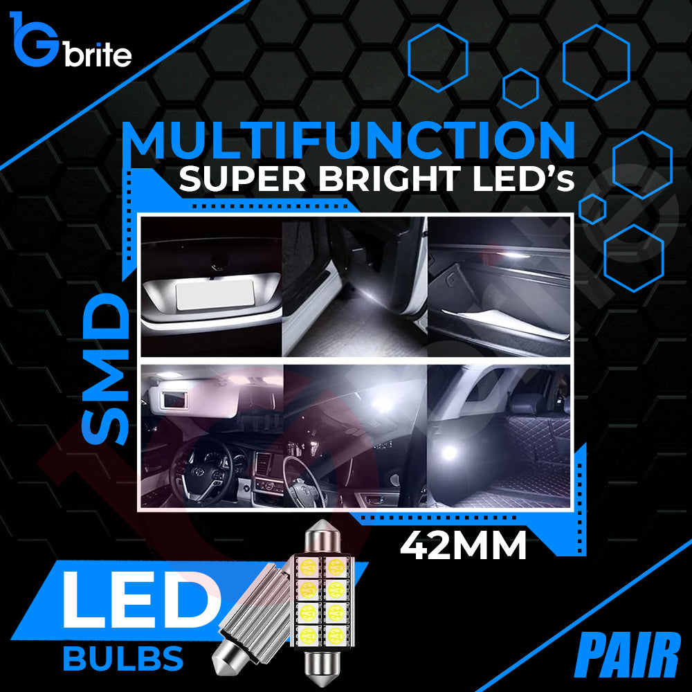 2x 42MM 8 SMD LED WHITE FESTOON INTERIOR LIGHT BULBS C10W CANBUS