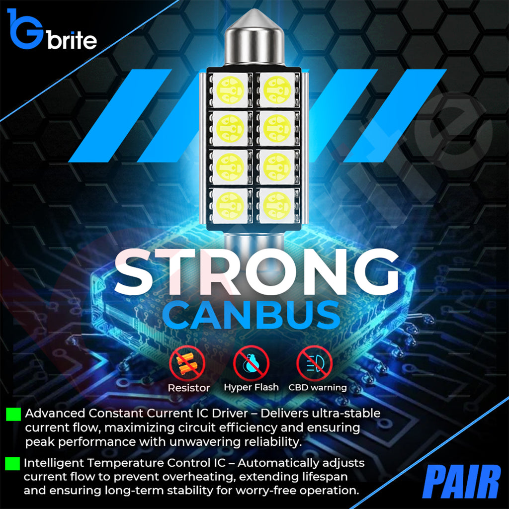 2x 42MM 8 SMD LED WHITE FESTOON INTERIOR LIGHT BULBS C10W CANBUS