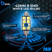 Load image into Gallery viewer, 2x 42MM 8 SMD LED WHITE FESTOON INTERIOR LIGHT BULBS C10W CANBUS