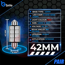 Load image into Gallery viewer, 2x 42MM 8 SMD LED RED FESTOON INTERIOR LIGHT BULBS C10W CANBUS
