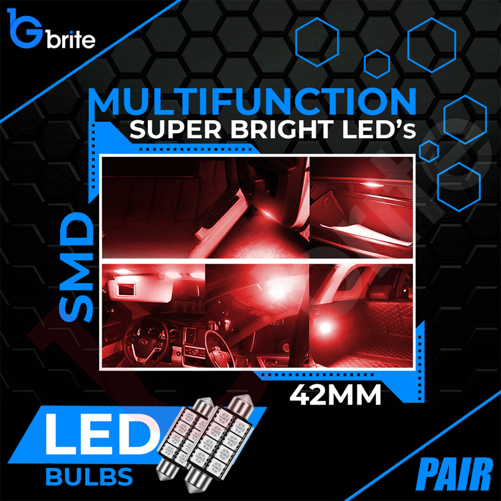 2x 42MM 8 SMD LED RED FESTOON INTERIOR LIGHT BULBS C10W CANBUS