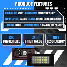 Load image into Gallery viewer, 2x 24 LED NUMBER PLATE LIGHT UNITS 5500K XENON WHITE ERROR FREE FOR BMW E90 E91 E92 E93 F30 F31 F35