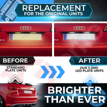Load image into Gallery viewer, 2x 3 LED NUMBER PLATE LIGHT UNITS 5500K XENON WHITE ERROR FREE FOR AUDI A3 8P S3 RS3