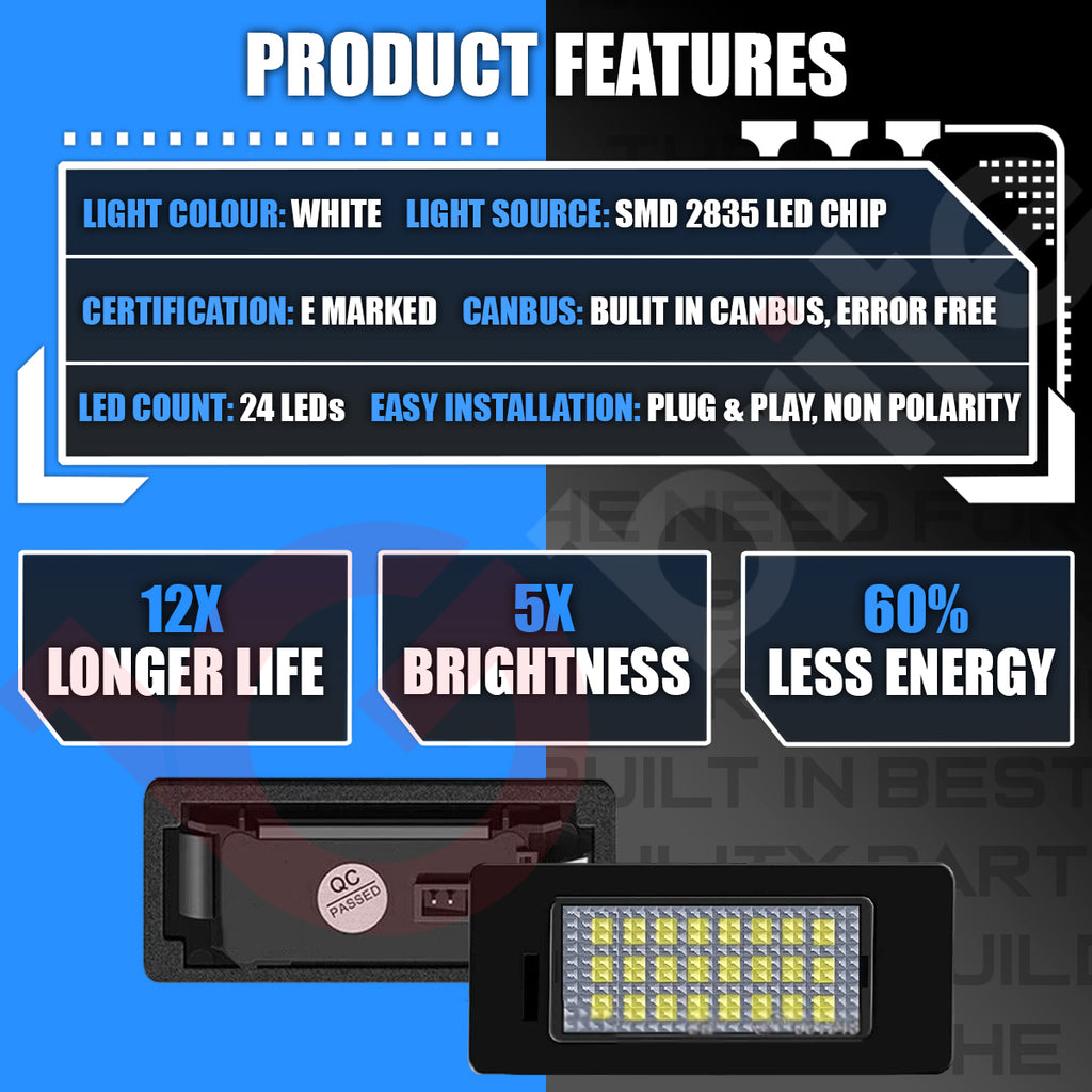 2x 24 LED NUMBER PLATE LIGHT UNITS 5500K XENON WHITE ERROR FREE FOR AUDI A1 RS5 A7 SKODA MK3