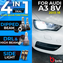 Load image into Gallery viewer, AUDI A3 8V PACKAGE DIPPED BEAM SIDELIGHTS DAYTIME LIGHTS LED WHITE SUPER BRIGHT BULBS