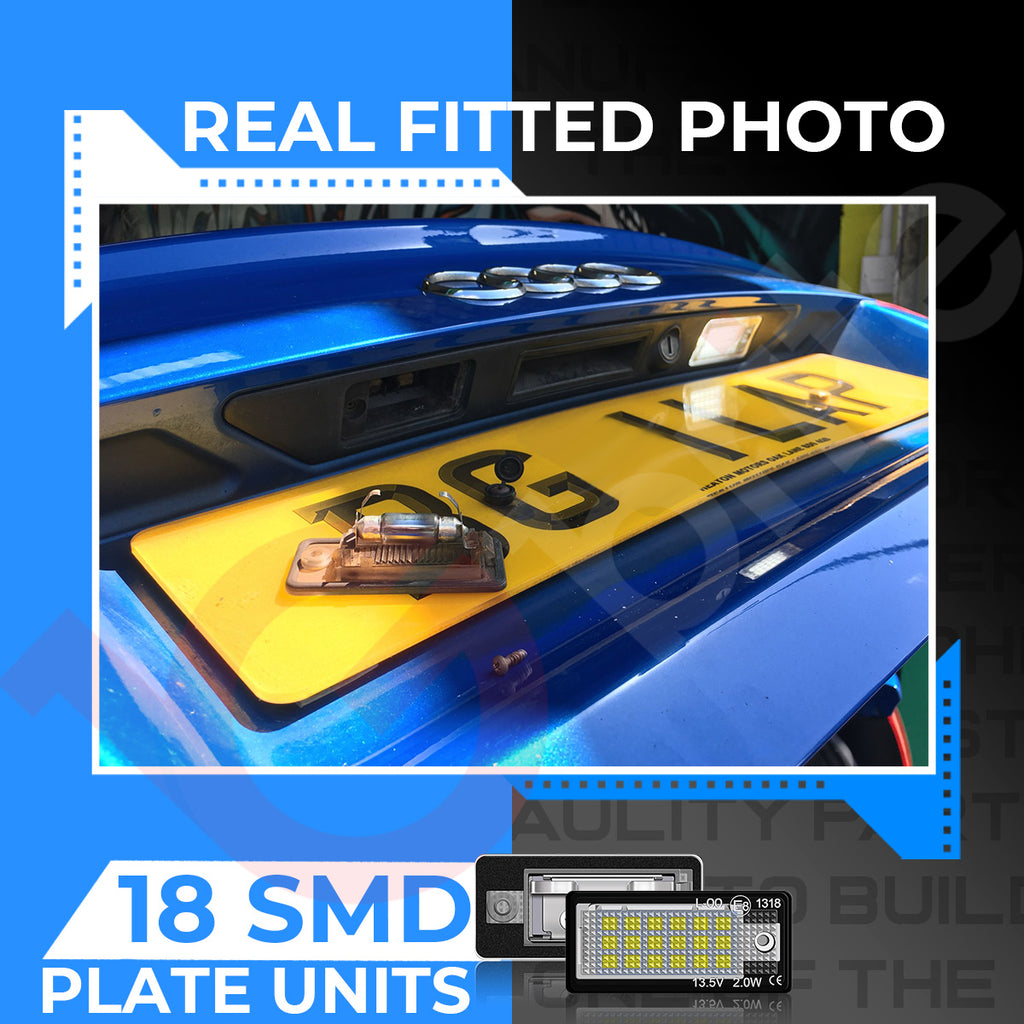 2x 18 LED NUMBER PLATE LIGHT UNITS 5500K XENON WHITE ERROR FREE FOR AUDI A3 8P S3 RS3 A4 RS4 B7