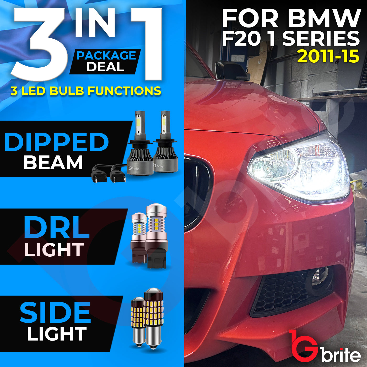 BMW F20 PACKAGE DIPPED BEAM SIDELIGHTS DAYTIME LIGHTS LED WHITE SUPER BRIGHT BULBS