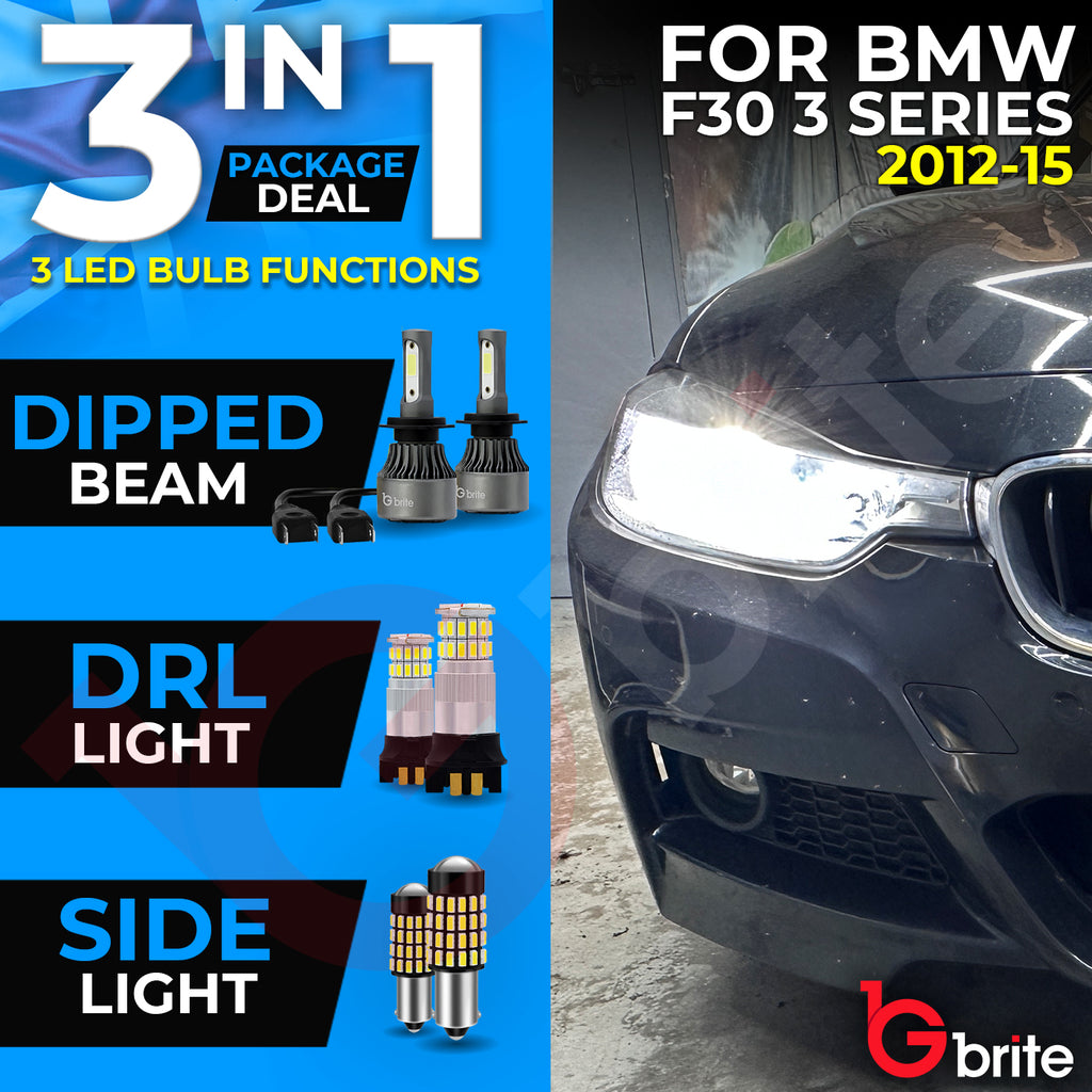 BMW F30 PACKAGE DIPPED BEAM SIDELIGHTS DAYTIME LIGHTS LED WHITE SUPER BRIGHT BULBS