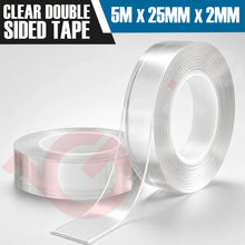 Load image into Gallery viewer, Clear Double Sided Nano Tape – 5M x 25mm x 2mm Heavy Duty Mounting Tape