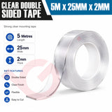 Clear Double Sided Nano Tape – 5M x 25mm x 2mm Heavy Duty Mounting Tape