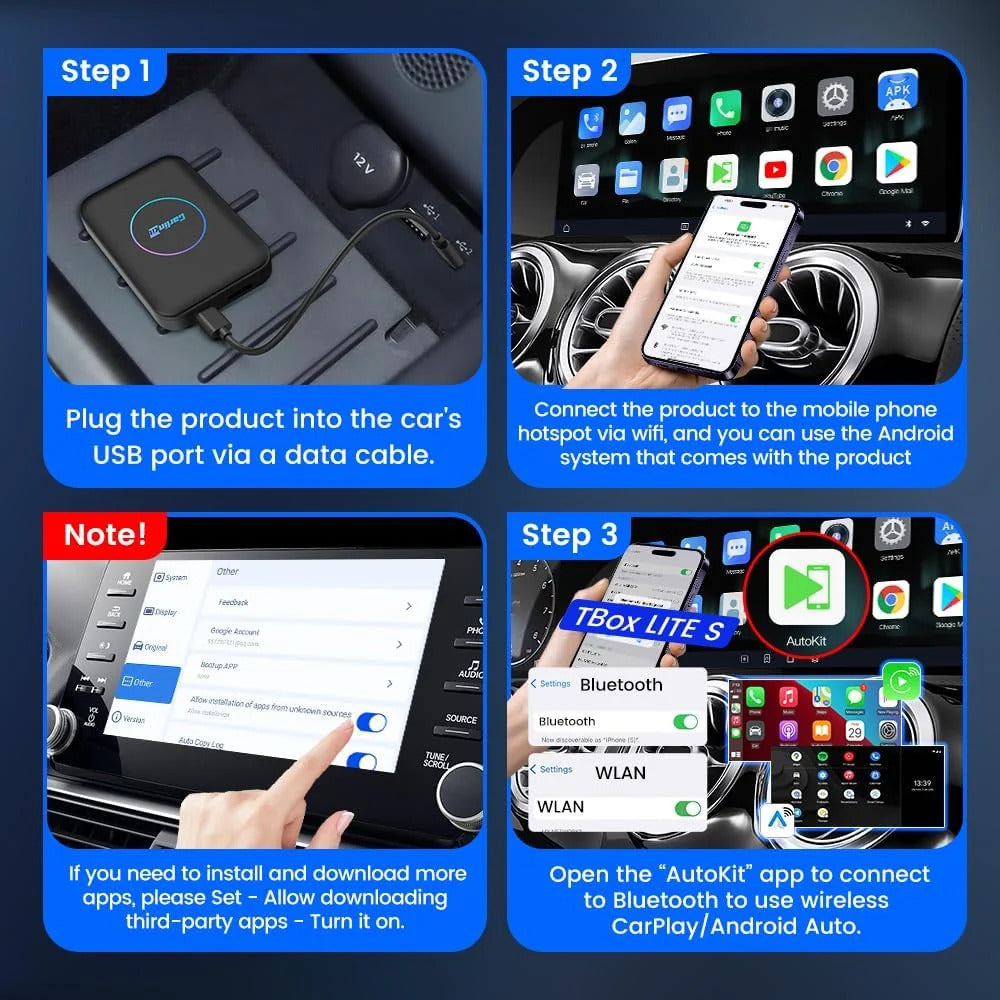 CarlinKit AI BOX-Lite Multimedia Box, 3 in 1 Android Playstore Netflix YouTube - Wireless Carplay Android Auto