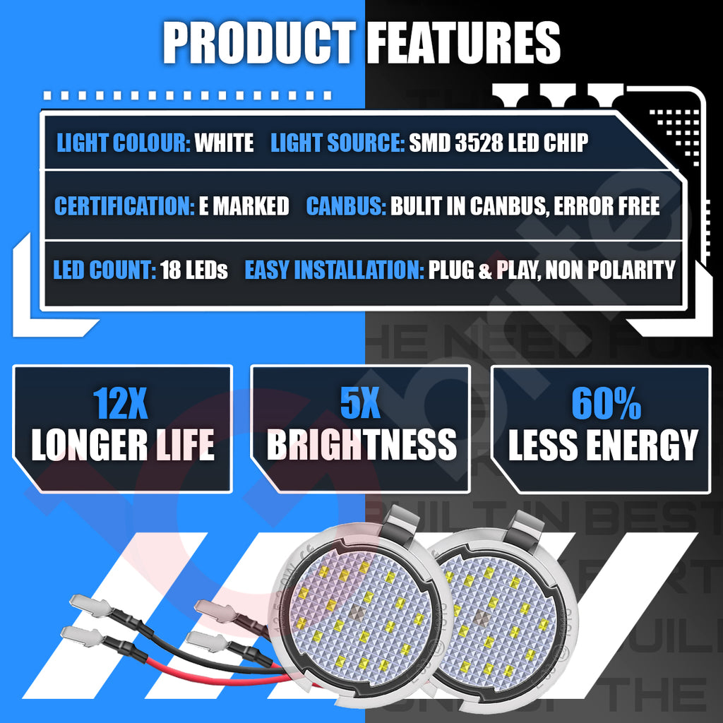 2x 18 LED Ford Mirror Puddle Lights – Ranger, Edge, 6000K Xenon White