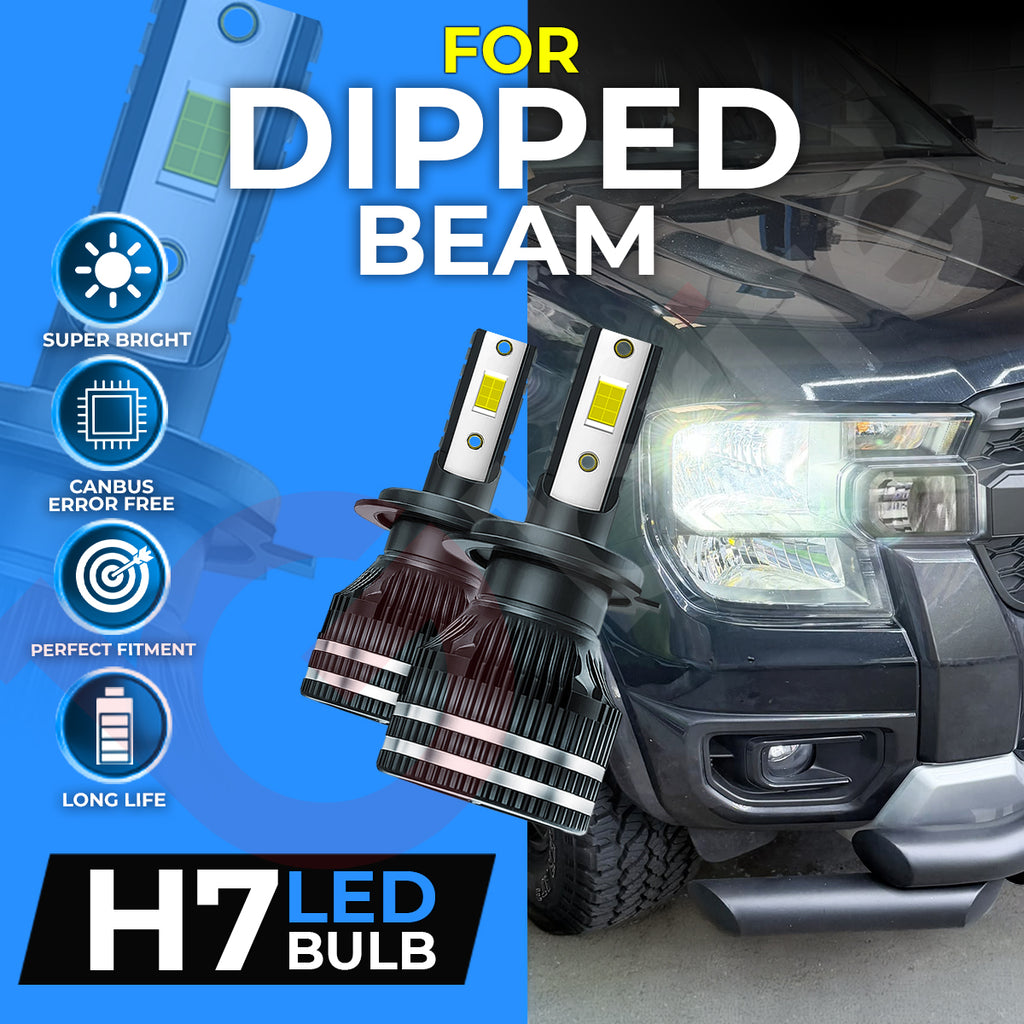 Gbrite H7 LED dipped beam bulbs and the white dipped beam lighting fitted to a Ford Ranger T9