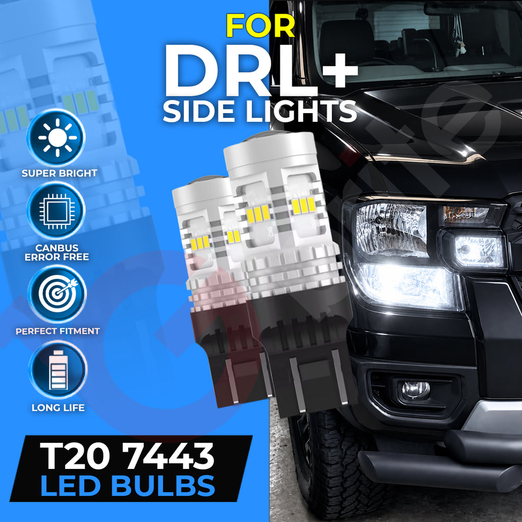 Gbrite T20 7443 LED bulbs for the Ford Ranger T9 daytime running lights and sidelights