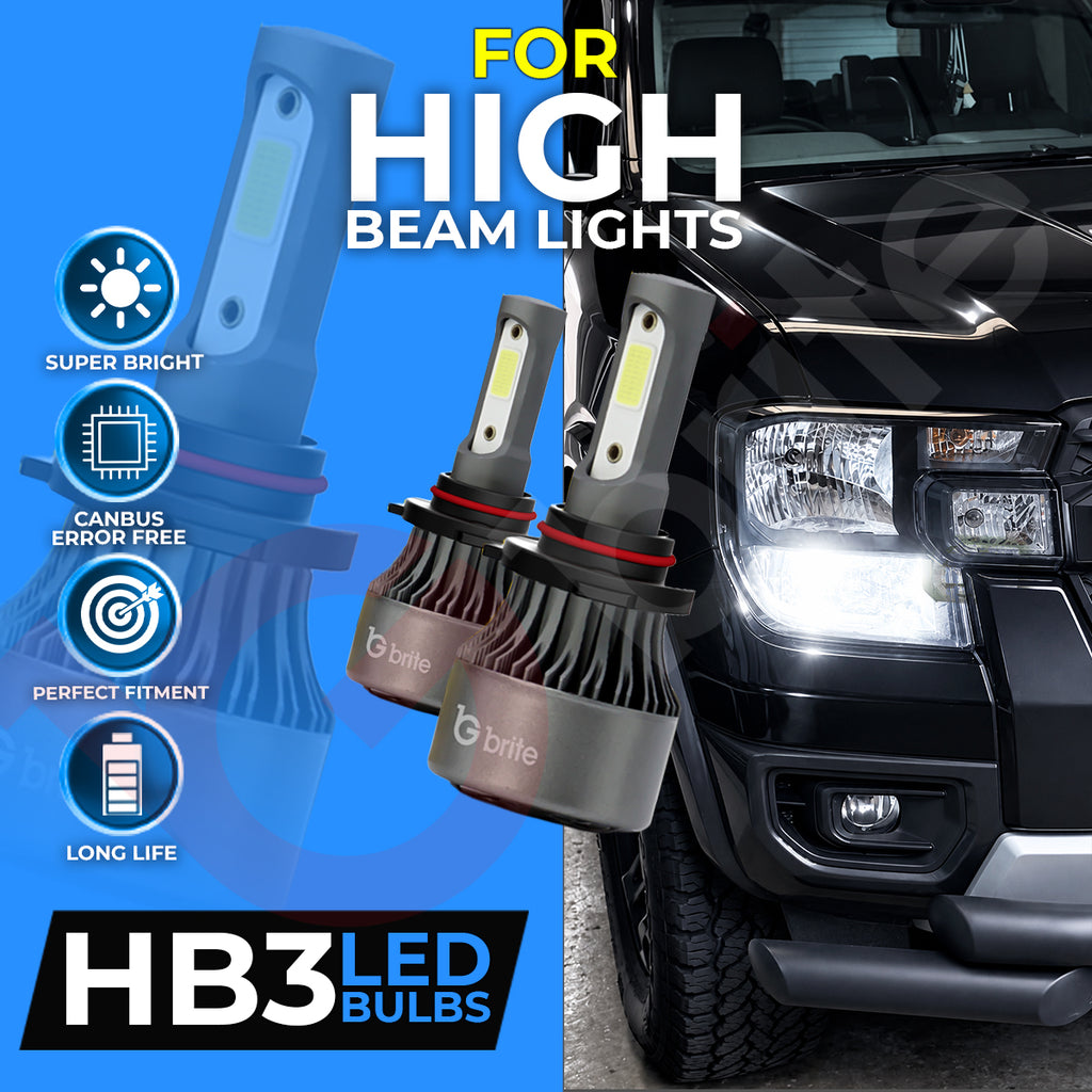 Gbrite HB3 LED high beam bulbs with the high beam lighting fitted to a Ford Ranger T9