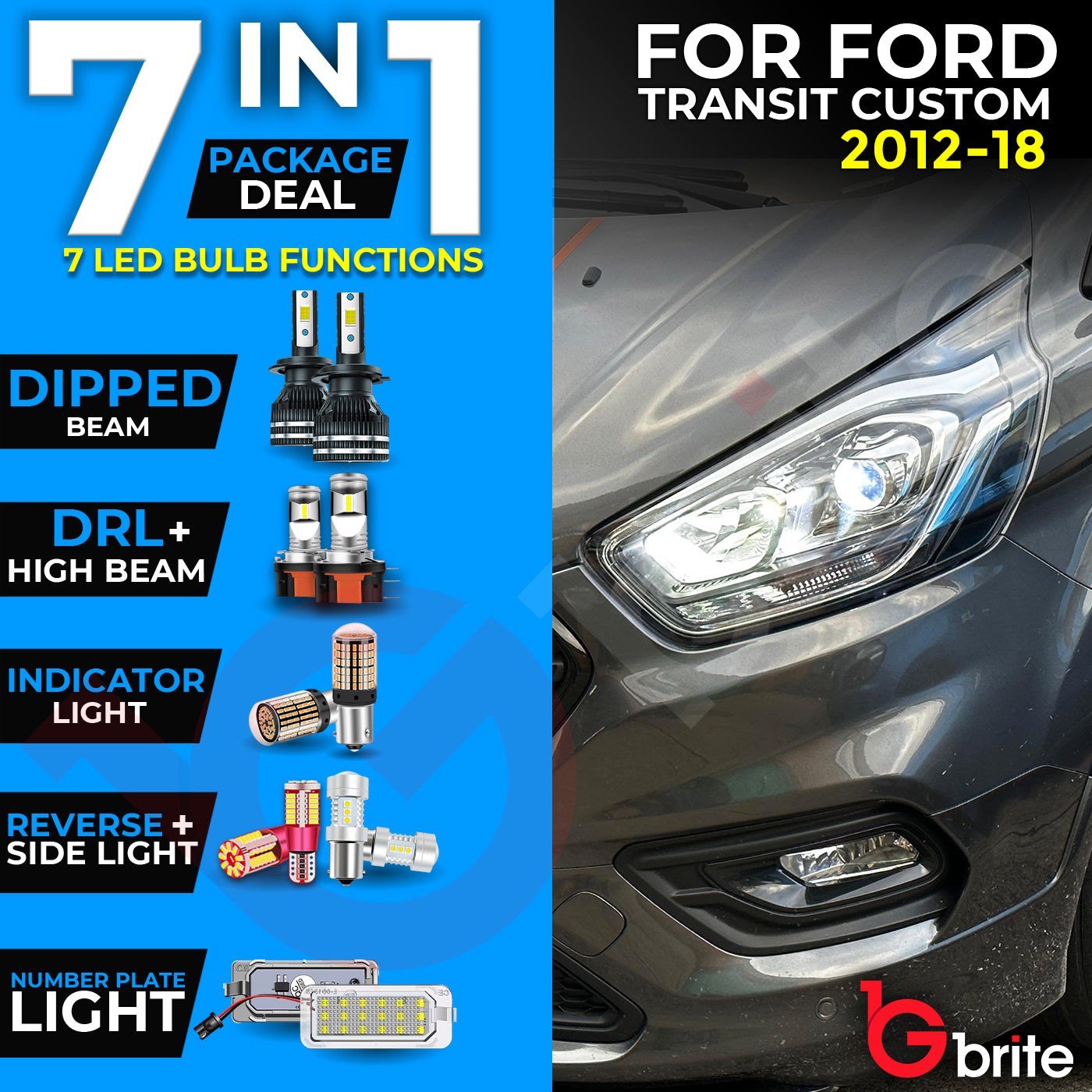 FORD TRANSIT CUSTOM 2012-2018 UPGRADE PACKAGE H7 H15 T10 CANBUS LED HEADLIGHT DRL REVERSE BULBS