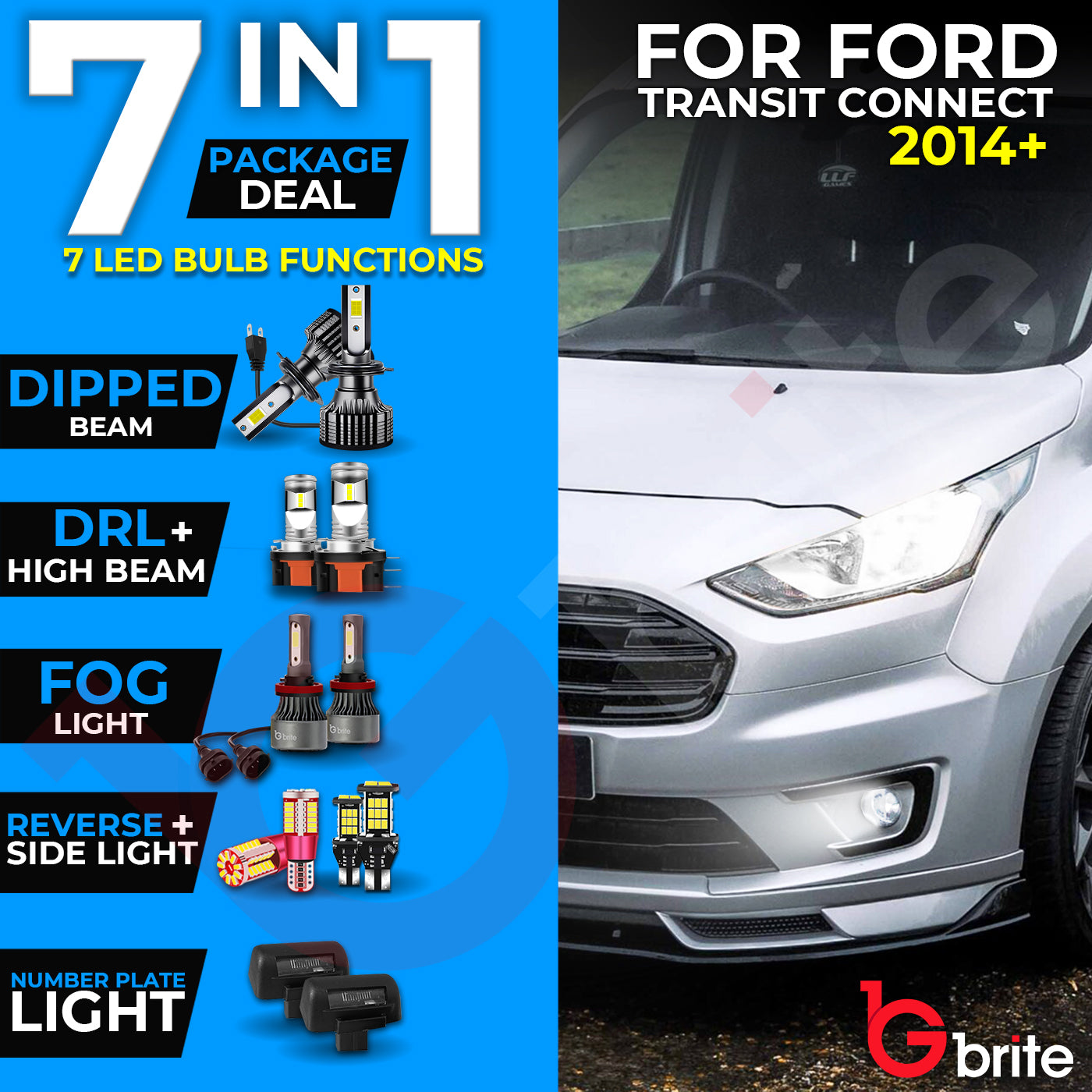 FORD TRANSIT CONNECT 2014-2018 UPGRADE PACKAGE H7 H15 T10 CANBUS LED HEADLIGHT DRL REVERSE BULBS