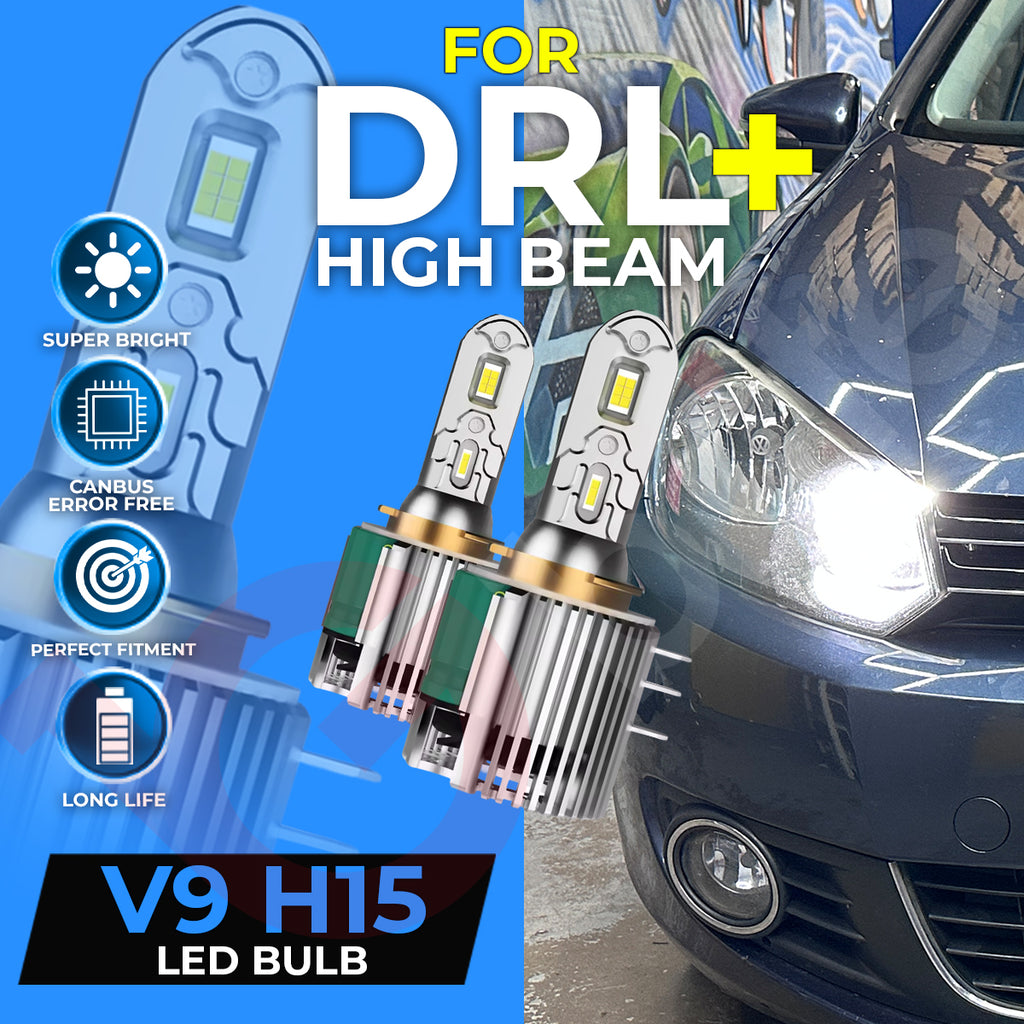 VW GOLF MK6 H7 H15 HEADLIGHT PACKAGE DRL HIGH BEAM SIDE LIGHTS LED WHITE BULBS