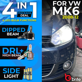 VW GOLF MK6 H7 H15 HEADLIGHT PACKAGE DRL HIGH BEAM SIDE LIGHTS LED WHITE BULBS