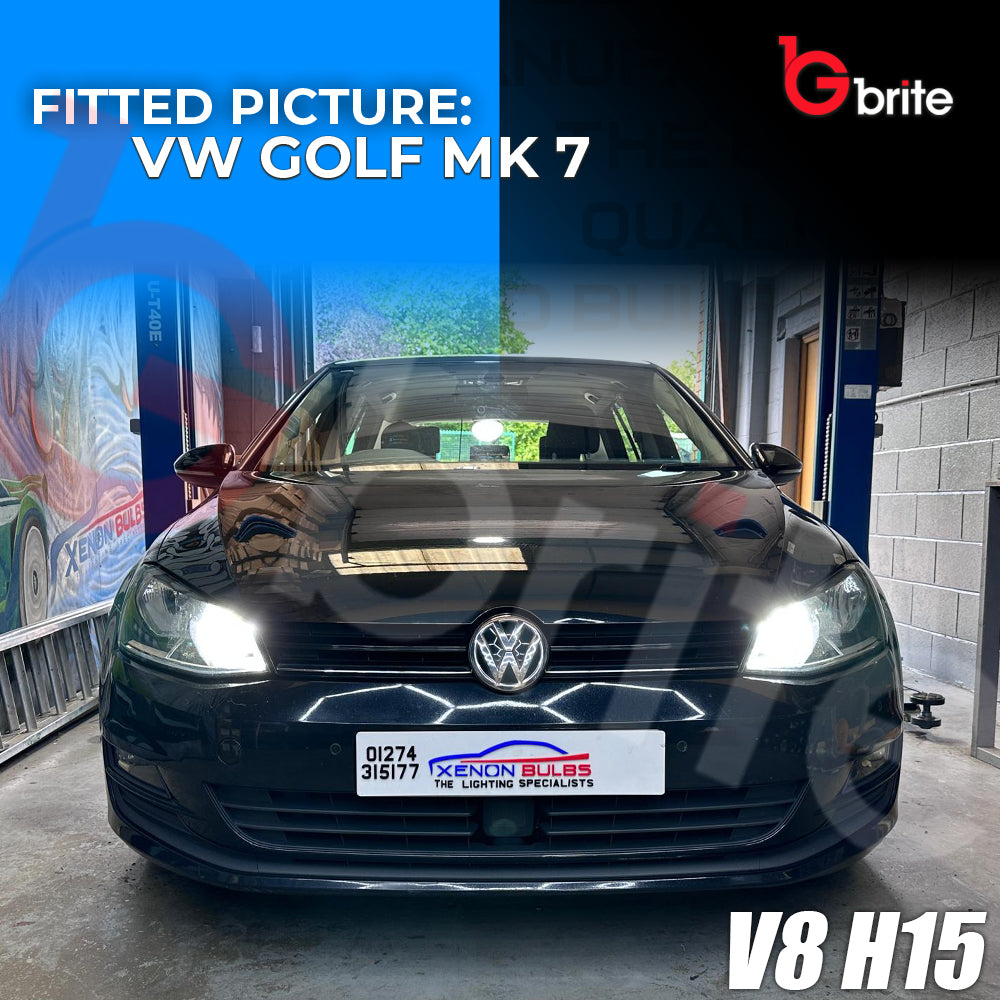 VW GOLF MK7 H7 H15 HEADLIGHT PACKAGE DIPPED BEAM DRL HIGH BEAM LED WHITE BULBS