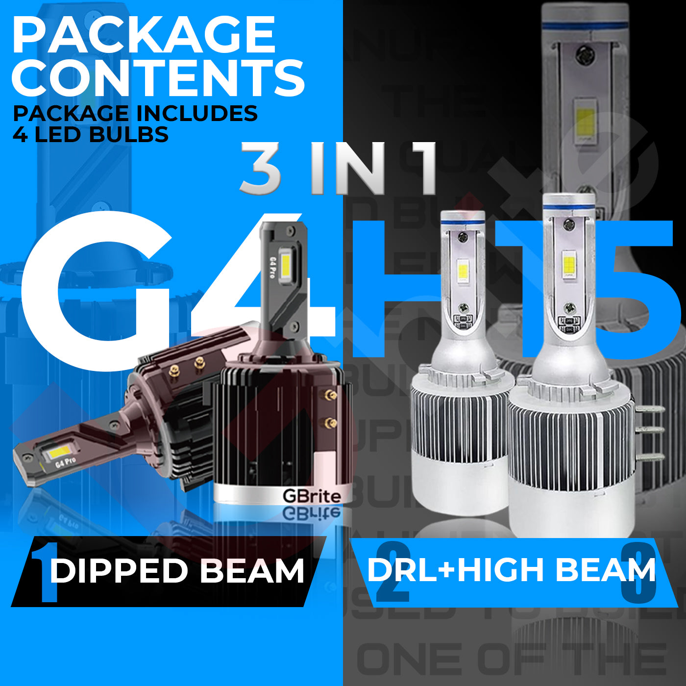 VW GOLF MK7 H7 H15 HEADLIGHT PACKAGE DIPPED BEAM DRL HIGH BEAM LED WHITE BULBS