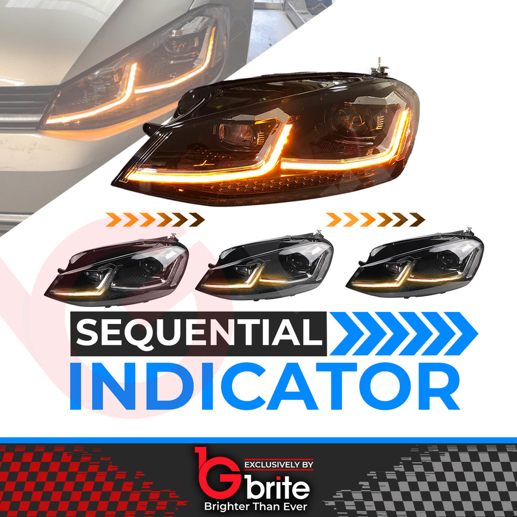 VW GOLF MK7.5 HEADLAMPS LED DRL BI LED GTD STYLE SWIPE SEQUENTIAL INDICATORS