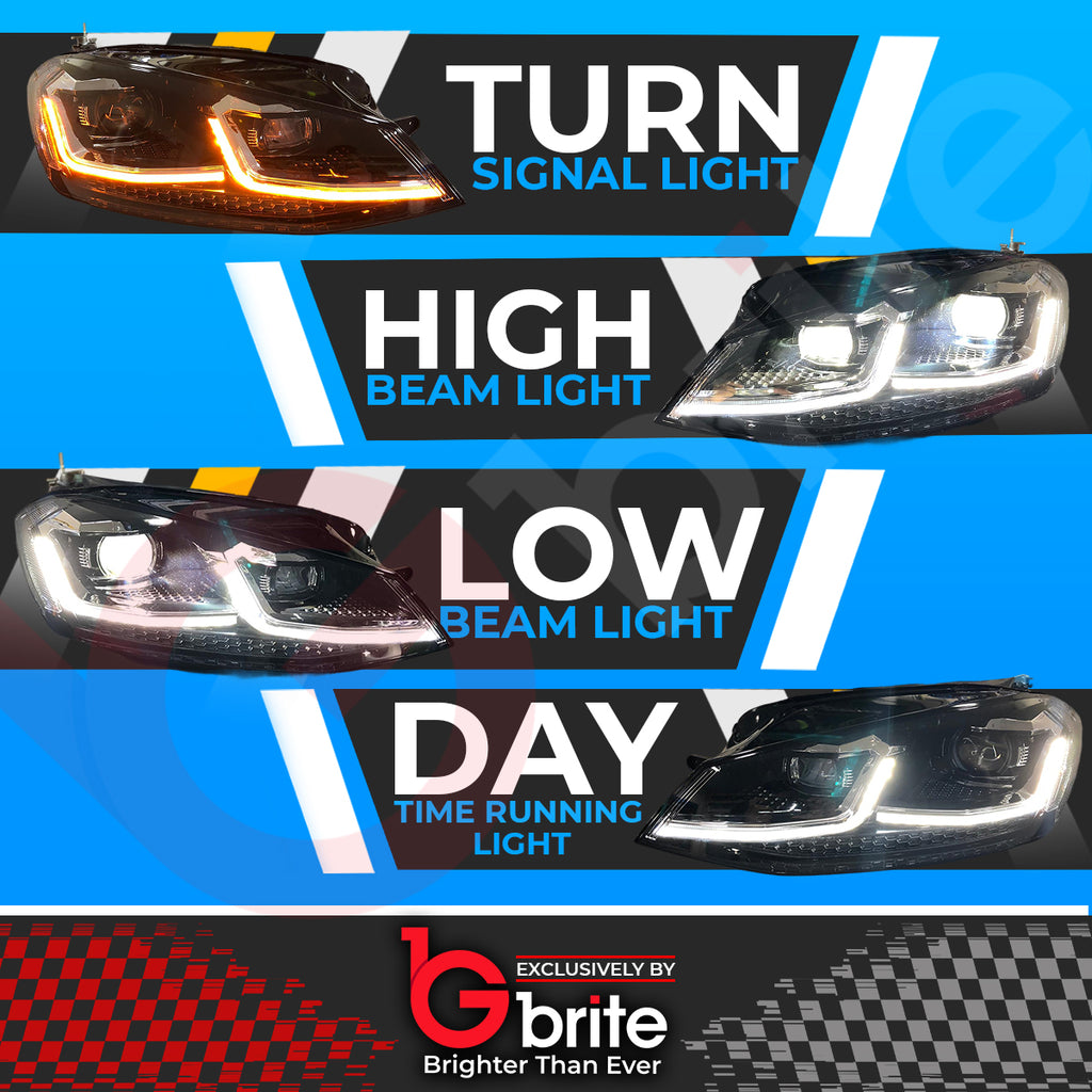 VW GOLF MK7.5 HEADLAMPS LED DRL BI LED GTD STYLE SWIPE SEQUENTIAL INDICATORS