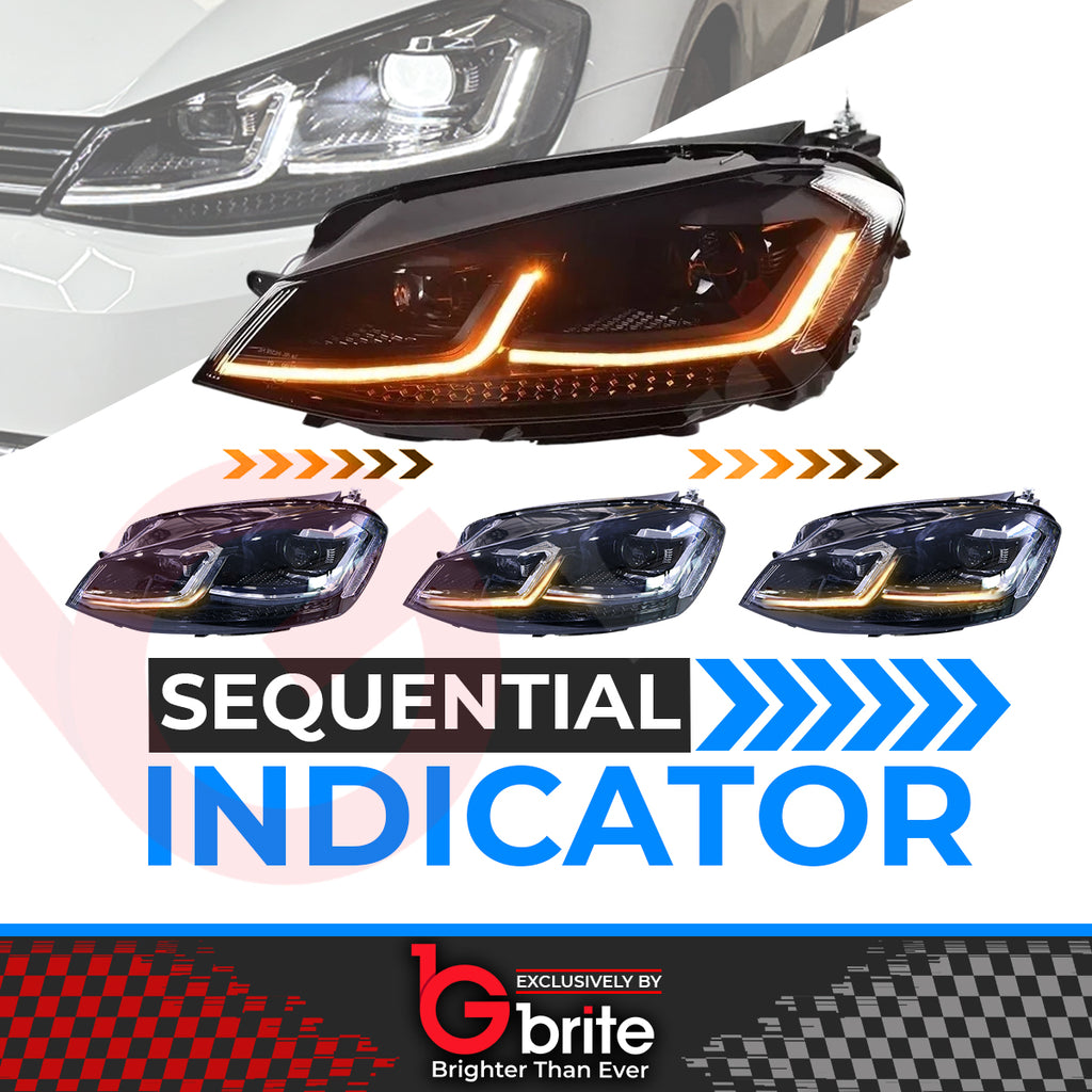 VW GOLF MK7 MK7.5 HEADLAMPS LED DRL BI LED GTD STYLE SWIPE SEQUENTIAL INDICATORS