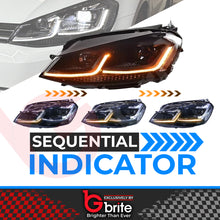 Load image into Gallery viewer, VW GOLF MK7 MK7.5 HEADLAMPS LED DRL BI LED GTD STYLE SWIPE SEQUENTIAL INDICATORS