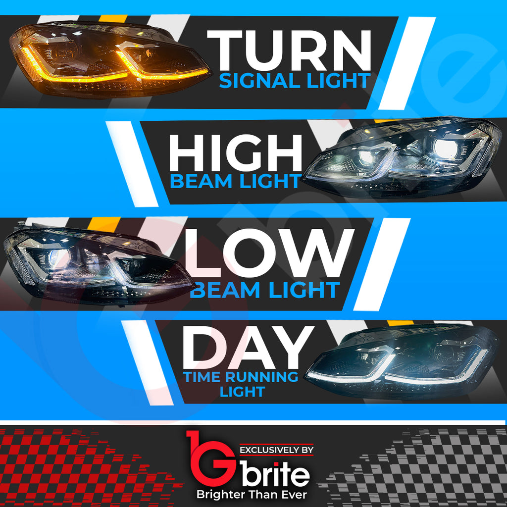 VW GOLF MK7 MK7.5 HEADLAMPS LED DRL BI LED GTD STYLE SWIPE SEQUENTIAL INDICATORS