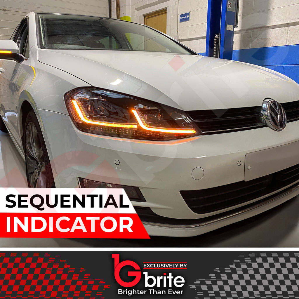 VW GOLF MK7 MK7.5 HEADLAMPS LED DRL BI LED GTD STYLE SWIPE SEQUENTIAL INDICATORS