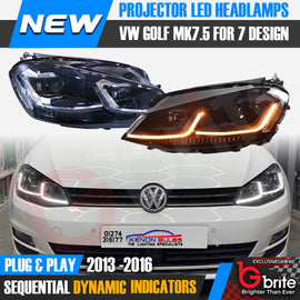VW GOLF MK7 MK7.5 HEADLAMPS LED DRL BI LED GTD STYLE SWIPE SEQUENTIAL INDICATORS