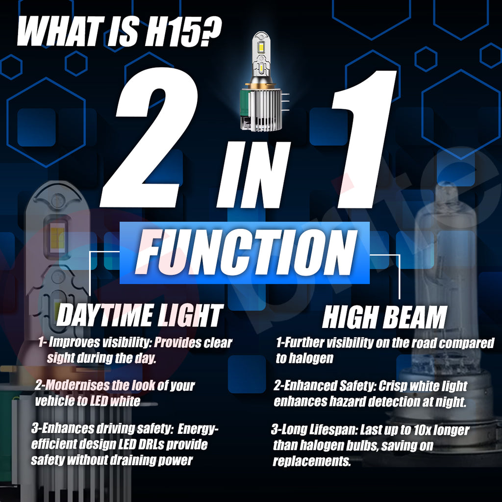 2x H15 V9 LED DRL DAYTIME RUNNING LGIHT & HIGH BEAM UPGRADE BULBS 6500K CANBUS ERROR FREE