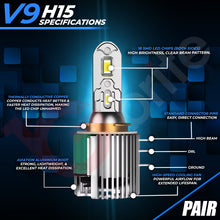 Load image into Gallery viewer, 2x H15 V9 LED DRL DAYTIME RUNNING LGIHT &amp; HIGH BEAM UPGRADE BULBS 6500K CANBUS ERROR FREE