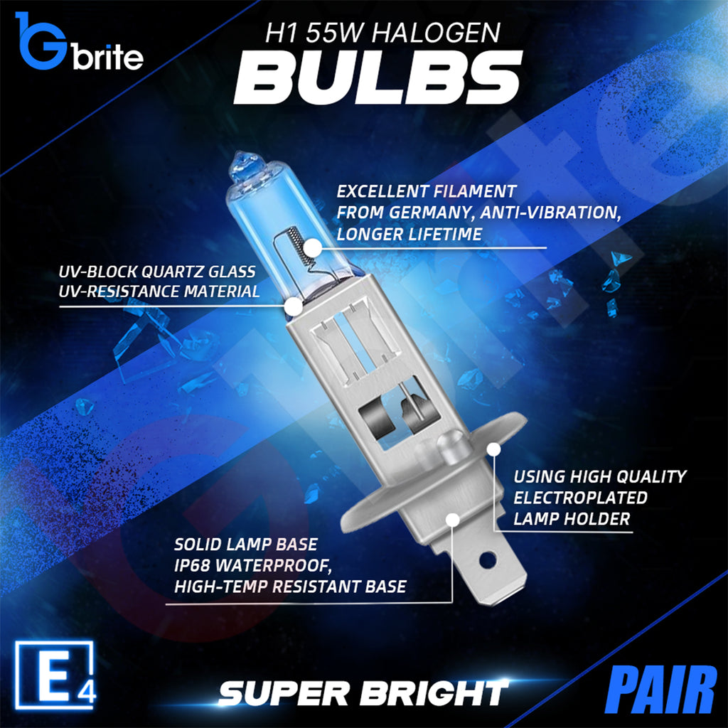 2x H1 55W SUPER XENON WHITE HEADLIGHT & FOGLIGHT BULBS 6000K