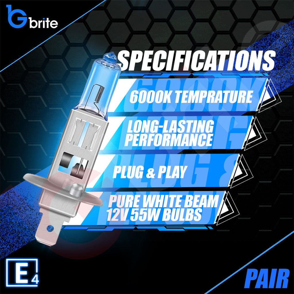 2x H1 55W SUPER XENON WHITE HEADLIGHT & FOGLIGHT BULBS 6000K