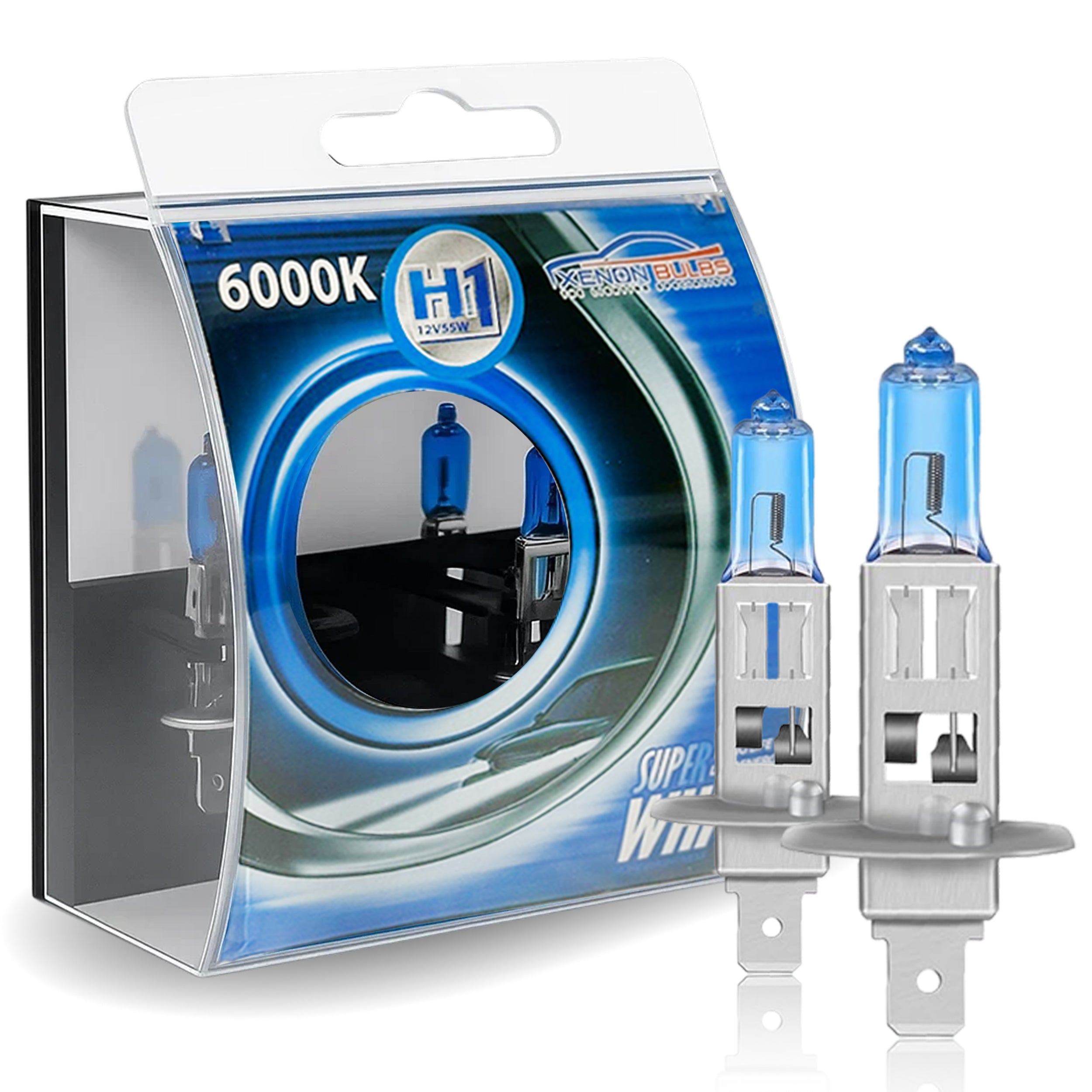 2x H1 55W SUPER XENON WHITE HEADLIGHT & FOGLIGHT BULBS 6000K