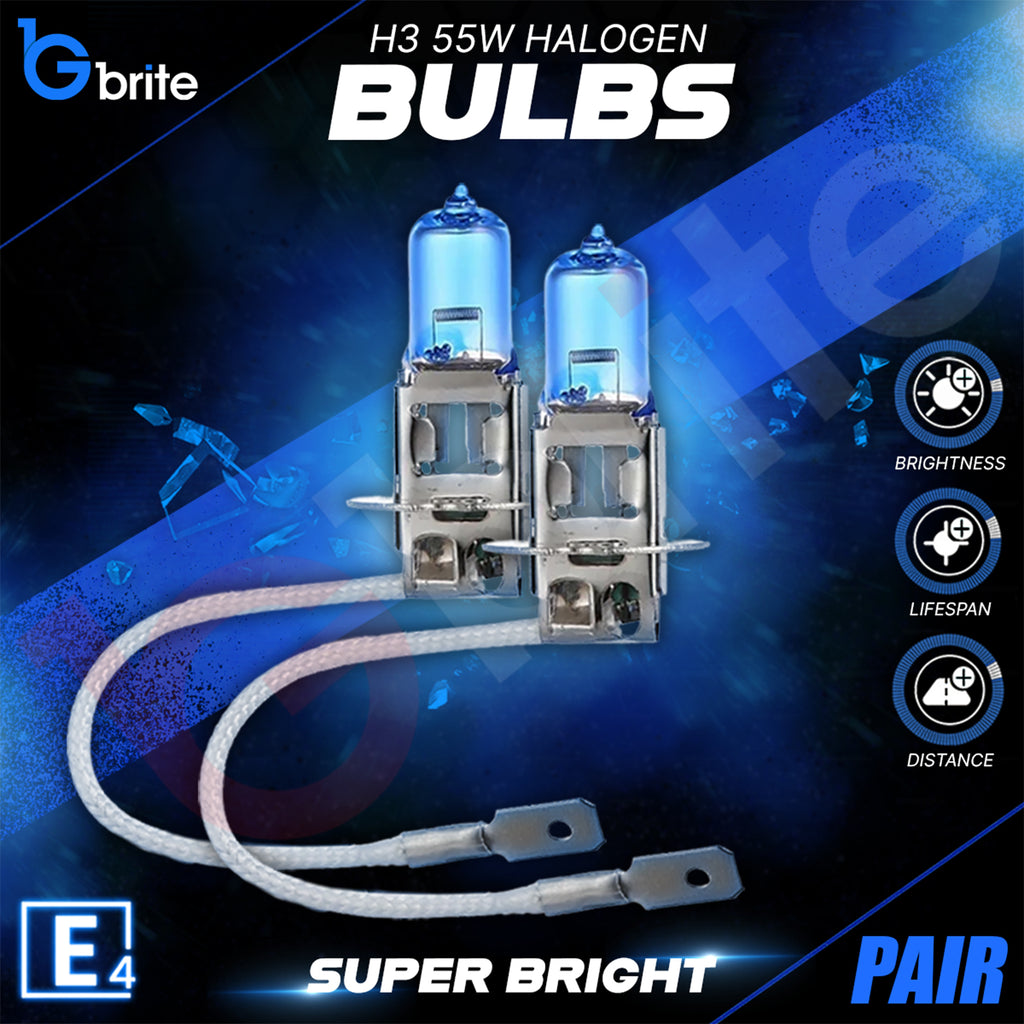 2x H3 55W SUPER XENON WHITE HEADLIGHT & FOGLIGHT BULBS 6000K