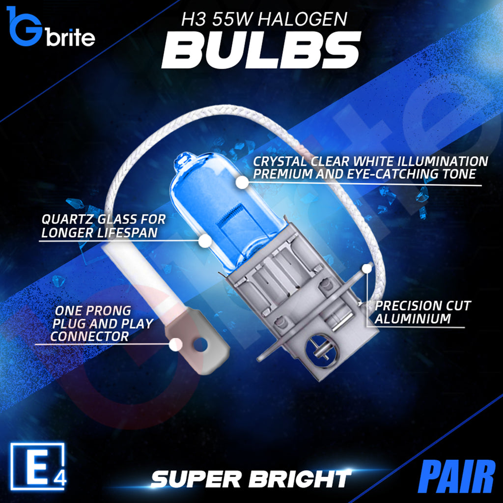 2x H3 55W SUPER XENON WHITE HEADLIGHT & FOGLIGHT BULBS 6000K