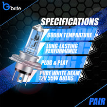 Load image into Gallery viewer, 2x H4 55W SUPER XENON WHITE HEADLIGHT DIPPED BEAM &amp; HIGH BEAM BULBS 6000K